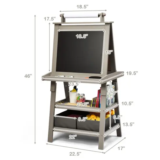 3 in 1 Double-Sided Storage Art Easel Grey {5}