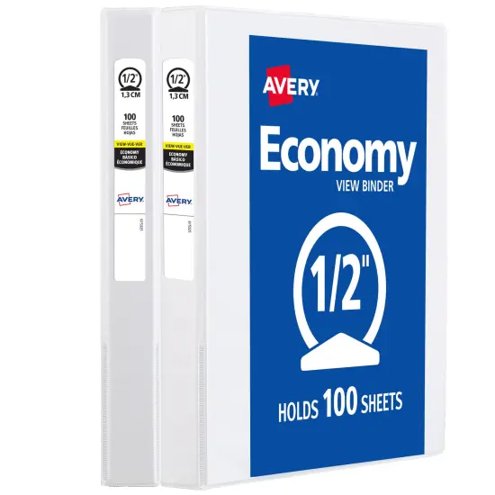 Avery 1/2" Economy View Binder, Round Rings, 2 White Binders (05706) {1}