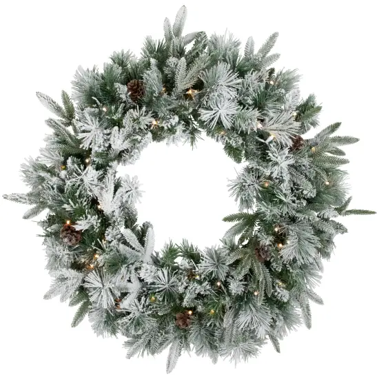 Northlight Real Touch&trade;️ Pre-Lit Flocked Rosemary Emerald Angel Pine Artificial Christmas Wreath - 30" - Clear LED Lights Green {1}