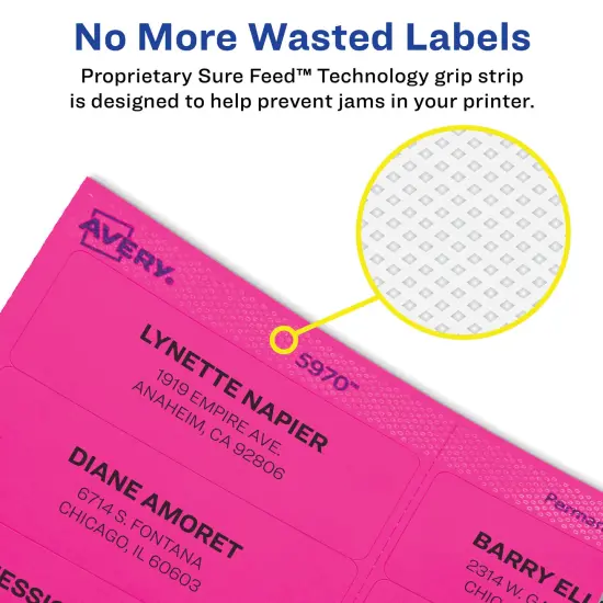 Avery 2"x 4" Neon Shipping Labels with Sure Feed for Laser Printers, Assorted: Green, Pink, Yellow Labels, 1,000 Neon Labels (5964) {3}