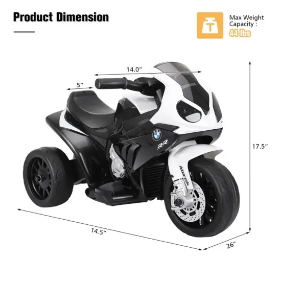 6V Kids 3 Wheels Riding Electric Motorcycle with Music and Headlights Perfect for Birthday or Christmas Black {5}