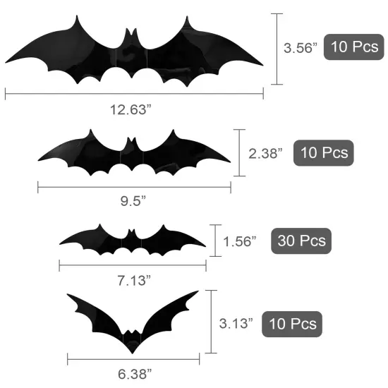 Wrapables 3D Bat Decorative Wall Decor Stickers, Decals for Halloween, Parties (60 pcs) {2}