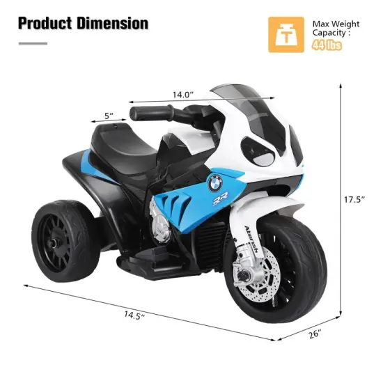 6V Kids 3 Wheels Riding Electric Motorcycle with Music and Headlights Perfect for Birthday or Christmas Blue {5}