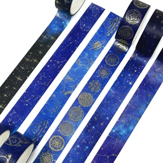 Wrapables Elegant Gold Foil Washi Tape Box Set for Arts & Crafts, Scrapbooking, Stationery, Diary (12 Rolls) Galaxy {3}