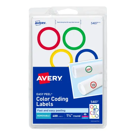 Avery Removable Color-Coding Labels, Removable Adhesive, Assorted Colors, 1-1/4" Diameter, 400 Labels (5407) {1}