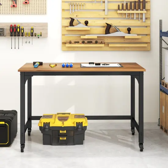 Costway48" Rolling Computer Desk Metal Frame PC Laptop Table Wood Top Study Workstation {3}