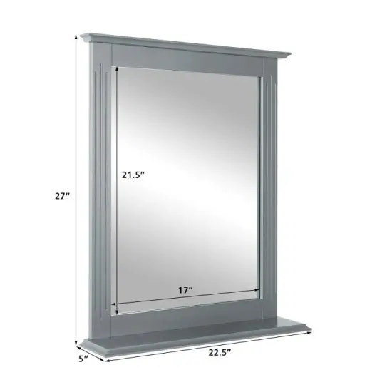 Space Saving Wall-Mounted Bathroom Vanity Mirror with Bottom Shelf Suitable for Any Room Gray {5}