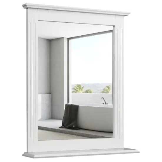 Space Saving Wall-Mounted Bathroom Vanity Mirror with Bottom Shelf Suitable for Any Room Gray {7}