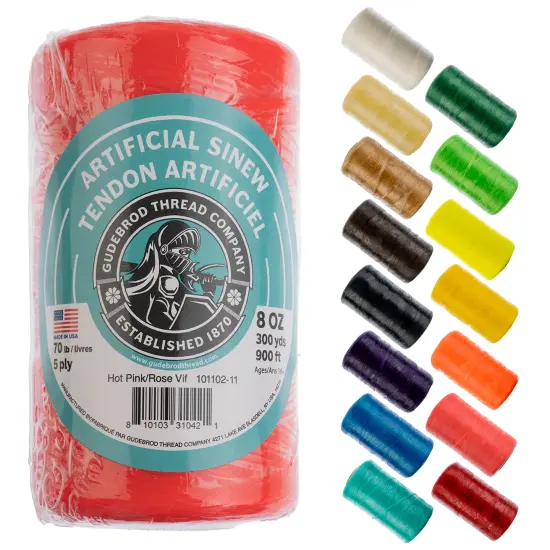 Gudebrod 70lb. 5-Ply Artificial Sinew Thread, 300yd. | Made in USA Hot Pink {1}