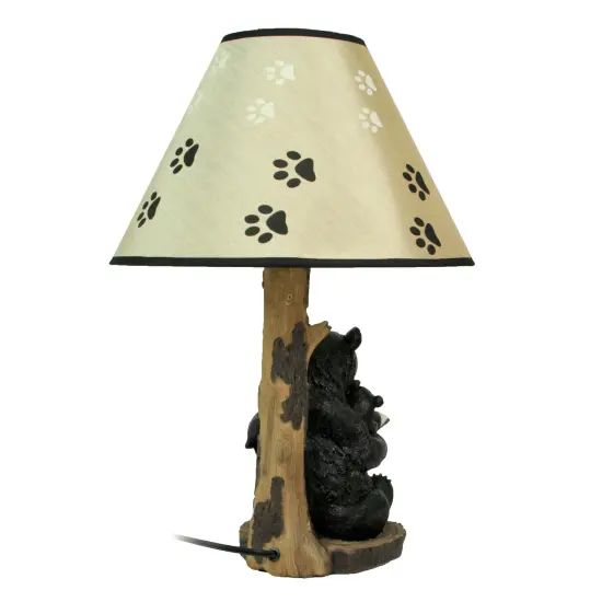 Black Bear Reading to Curious Cubs Table Lamp w/Paw Print Shade {7}