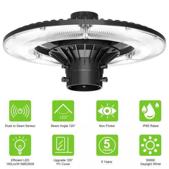 Led Post Top Light 100W Dusk to Dawn Outdoor Circular Area Pole Light 5000K {4}
