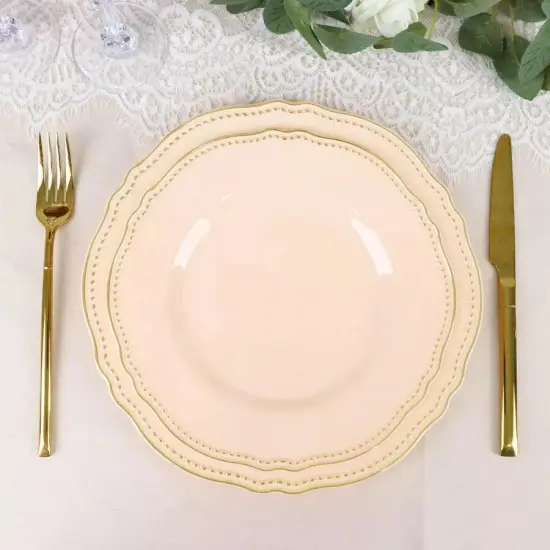 NUDE 10 Round 9" Plastic DINNER PLATES Gold Scalloped Rim Party Decorations {4}