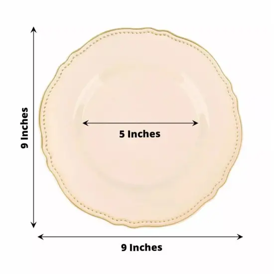 NUDE 10 Round 9" Plastic DINNER PLATES Gold Scalloped Rim Party Decorations {2}