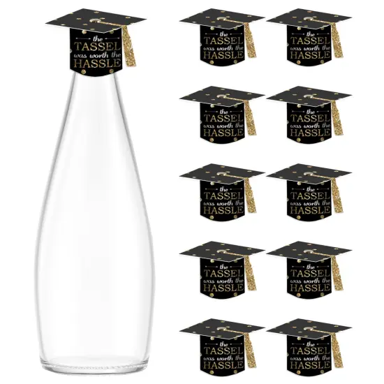Big Dot of Happiness Tassel Worth The Hassle - Gold - DIY Grad Cap Graduation Party Bottle Topper Decorations - Set of 20 {1}