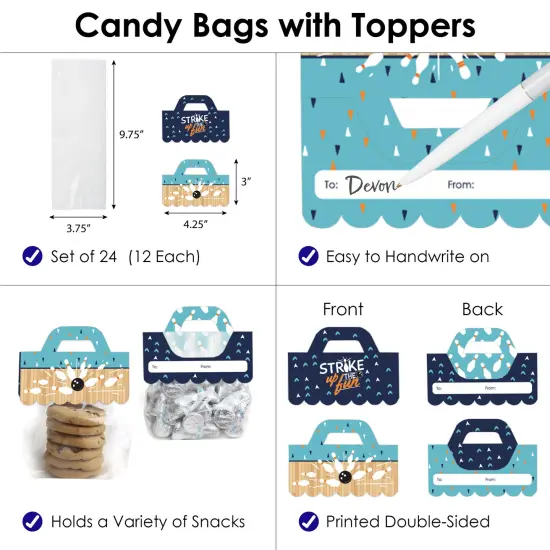 Big Dot of Happiness Strike Up the Fun Bowling DIY Birthday Party or Baby Shower Clear Goodie Favor Bag Labels Candy Bags with Toppers Set of 24 {4}