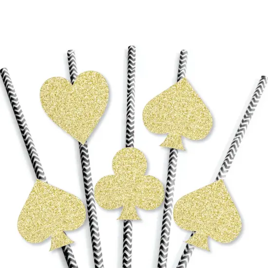 Big Dot of Happiness Gold Glitter Card Suits Party Straws - No-Mess Real Glitter Cut-Outs & Decorative Las Vegas Casino Party Paper Straws - Set of 24 {4}