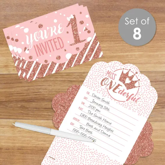 Big Dot of Happiness 1st Birthday Little Miss Onederful - Fill-In Cards - Girl First Birthday Party Fold and Send Invitations - Set of 8 {3}