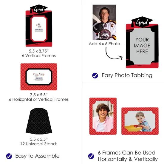 Big Dot of Happiness Red Graduation Party Centerpieces - 4x6 Picture Display - Paper Photo Frames - Set of 12 {4}