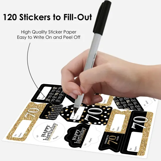 Big Dot of Happiness Adult 70th Birthday - Gold - Assorted Birthday Party Gift Tag Labels - To and From Stickers - 12 Sheets - 120 Stickers {4}