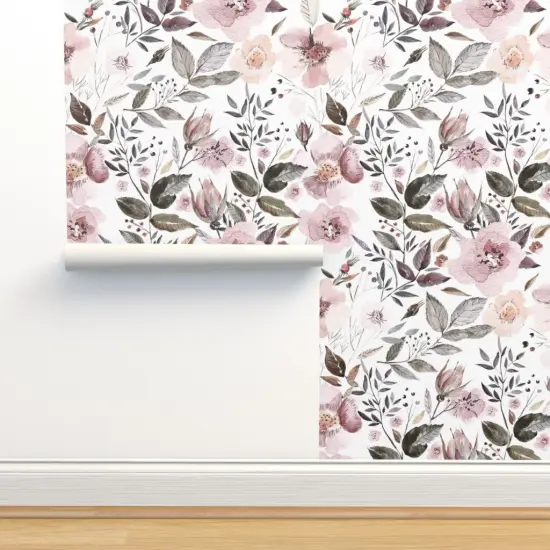 Peel & Stick Wallpaper 2FT Wide Floral Pastel Botanical Nature Roses Custom Removable Wallpaper by Spoonflower {2}