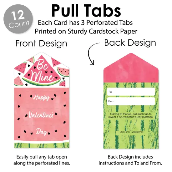 Big Dot of Happiness Sweet Watermelon - Fruit Cards for Kids - Happy Valentine's Day Pull Tabs - Set of 12 {6}