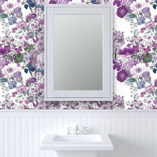 Pre-Pasted Wallpaper 2FT Wide White Lilac Lavender Floral Flowers Botanical Spring Purple Custom Pre-pasted Wallpaper by Spoonflower {6}