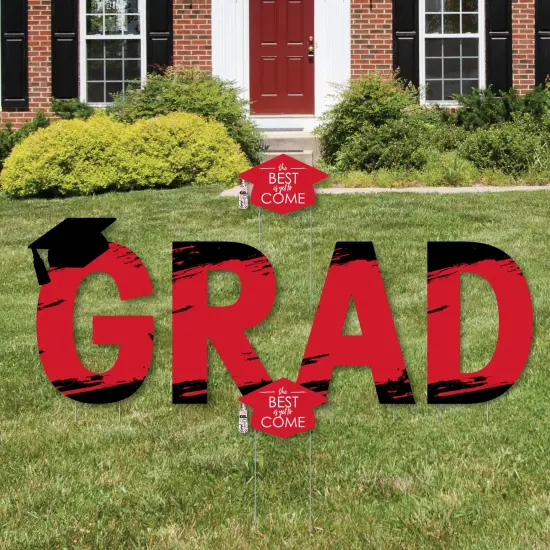 Big Dot of Happiness Red Graduation Party Yard Signs - Outdoor Lawn Decorations - GRAD {1}