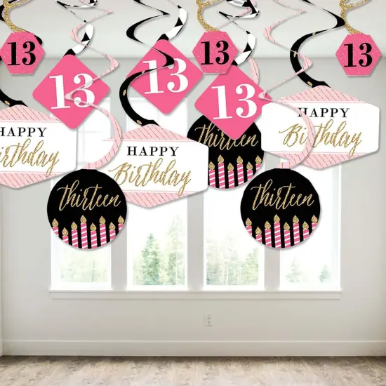 Big Dot of Happiness Chic 13th Birthday - Pink, Black and Gold - Birthday Party Hanging Decor - Party Decoration Swirls - Set of 40 {4}
