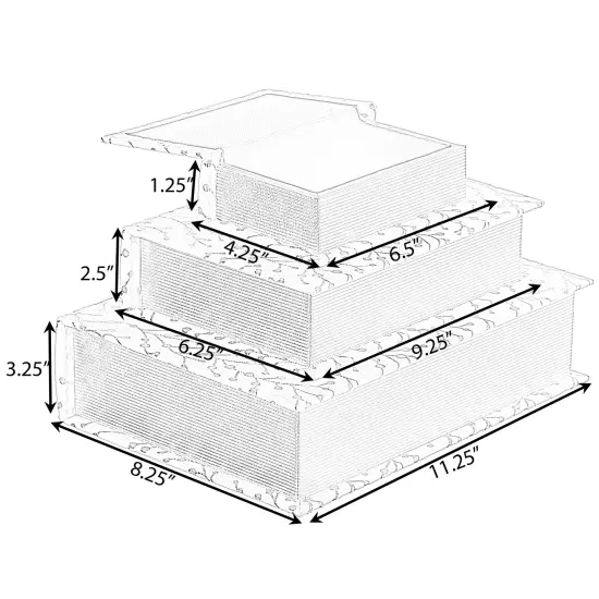 Set of 3 Velvet Vintage Storage Wooden Antique Classic Decorative Book Box Holder White {4}