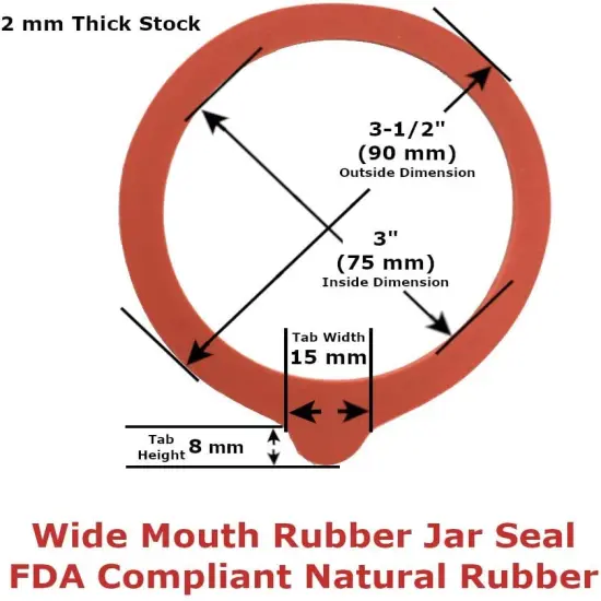 Old-Style Canning Jar Rubber Sealing Rings Wide Mouth With Tabs Box of 12 {6}
