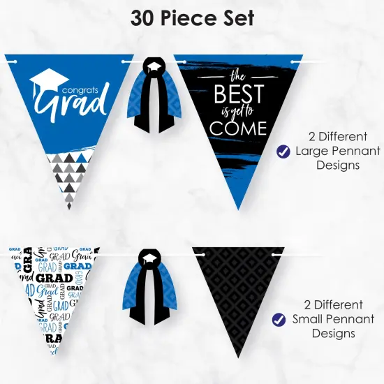 Big Dot of Happiness 30 Piece Blue Graduation Party Pennant Triangle Banner {6}