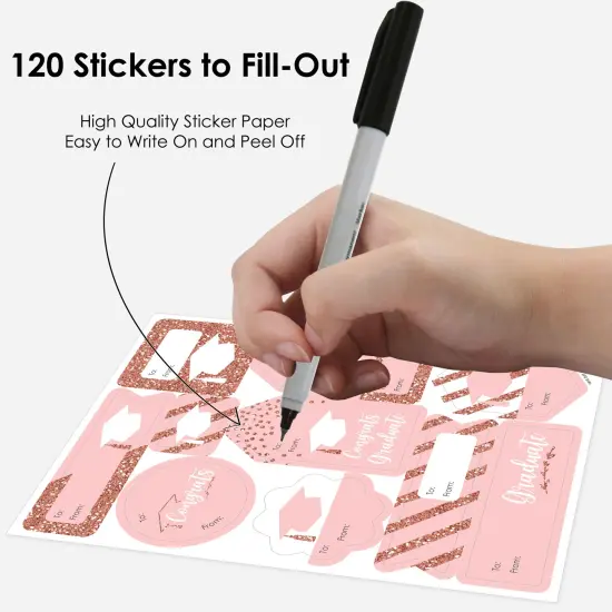 Big Dot of Happiness Rose Gold Grad - Assorted Graduation Party Gift Tag Labels - To and From Stickers - 12 Sheets - 120 Stickers {4}