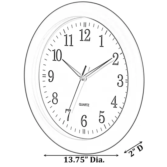 13.75 Inch Plastic Round Battery Operated Simple Modern Wall Clock - Office, ClassRoom, Livingroom, Dining Room, Bedroom and Kitchen Wall Decor {4}