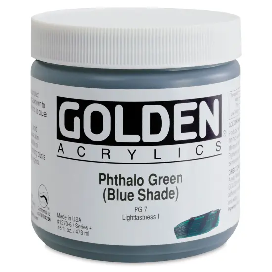 Golden Heavy Body Artist Acrylics - Phthalo Green (Blue Shade), 16 oz Jar {1}