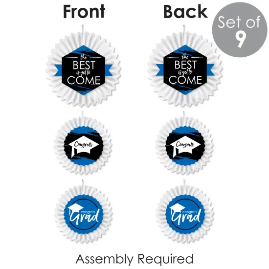 Big Dot of Happiness Blue Grad - Best is Yet to Come - HangingRoyal Blue Graduation Party Tissue Decoration Kit - Paper Fans - Set of 9 {7}