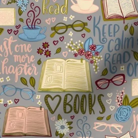 Various Fabrics by the Yard or Fat Quarter Chapter Book Lover Grey Reading Books Hygge Library Time Custom Printed Fabric by Spoonflower {7}