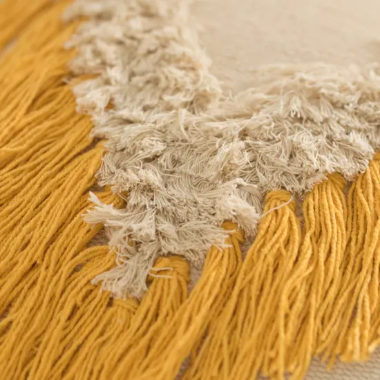 16" Handwoven Cotton Throw Pillow Cover with Embossed and Fringed Crossed line Yellow {4}