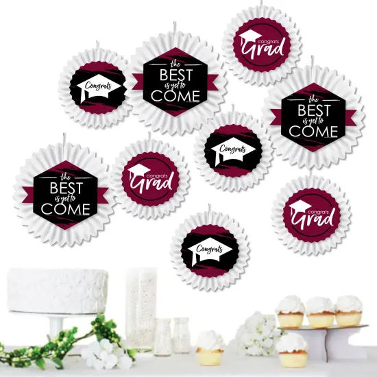 Big Dot of Happiness Maroon Grad - Best is Yet to Come - HangingBurgundy Graduation Party Tissue Decoration Kit - Paper Fans - Set of 9 {3}