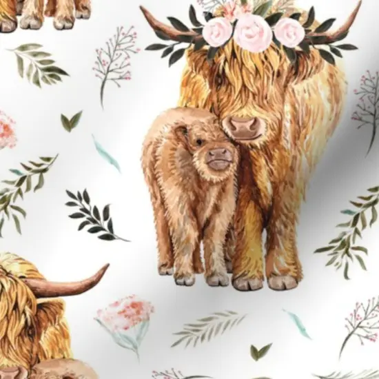 Various Fabrics by the Yard or Fat Quarter Highland Cow Scottish Shaggy Floral Baby Calf Spring Cattle Custom Printed Fabric by Spoonflower {7}