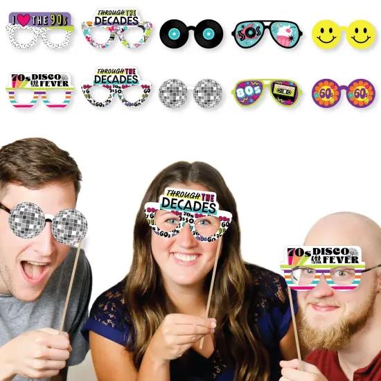 Big Dot of Happiness Through the Decades Glasses - Paper Card Stock 50s, 60s, 70s, 80s, and 90s Party Photo Booth Props Kit - 10 Count {3}