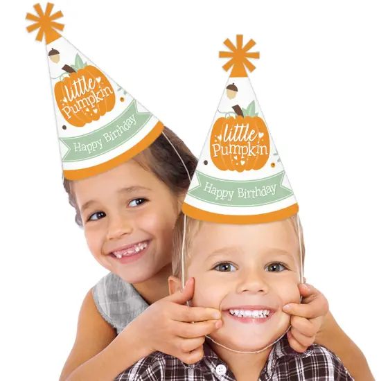 Big Dot of Happiness Little Pumpkin - Cone Happy Birthday Party Hats for Kids and Adults - Set of 8 (Standard Size) {3}
