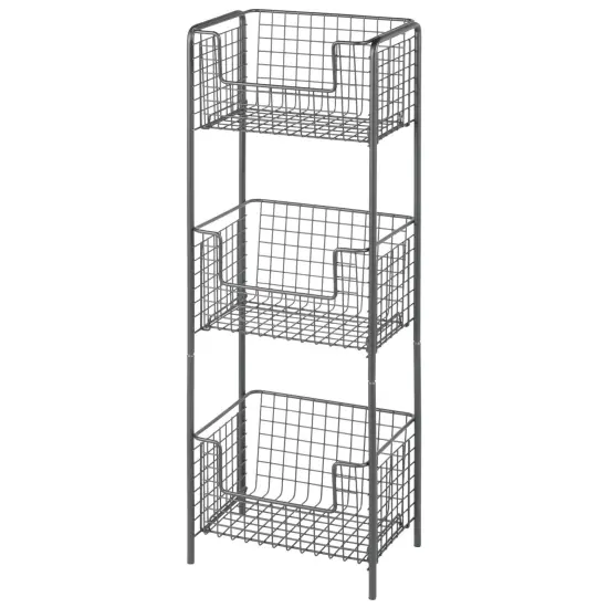 mDesign Steel Freestanding 3-Tier Storage Organizer Tower with Baskets {4}