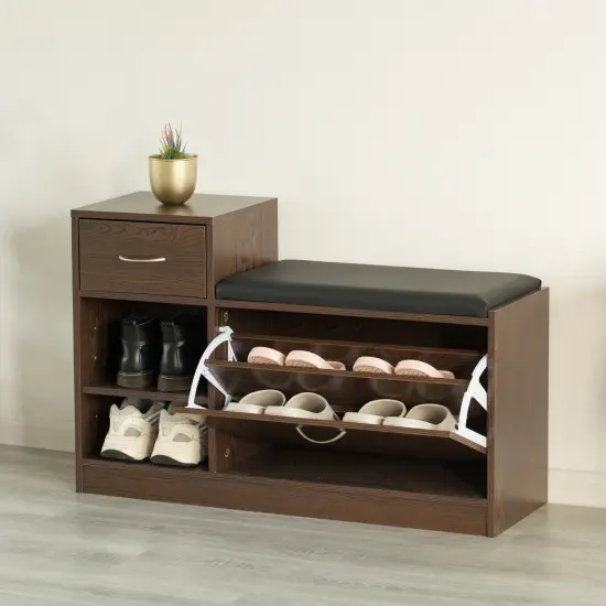 Wooden Entryway Shoe Storage Bench with Cushion Brown {9}