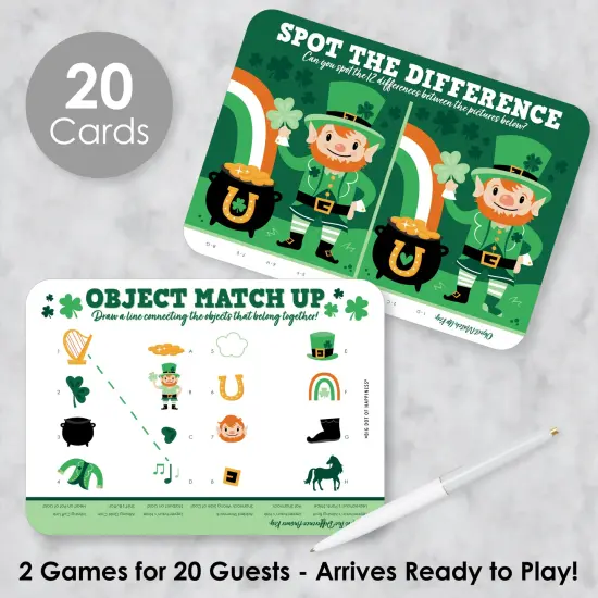 Big Dot of Happiness Shamrock St. Patrick's Day - 2-in-1 Saint Paddy&rsquo;s Day Party Cards - Activity Duo Games - Set of 20 {3}