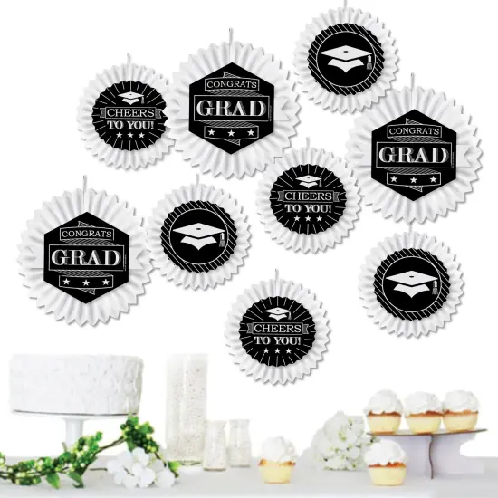 Big Dot of Happiness Graduation Cheers - Hanging Graduation Party Tissue Decoration Kit - Paper Fans - Set of 9 {3}