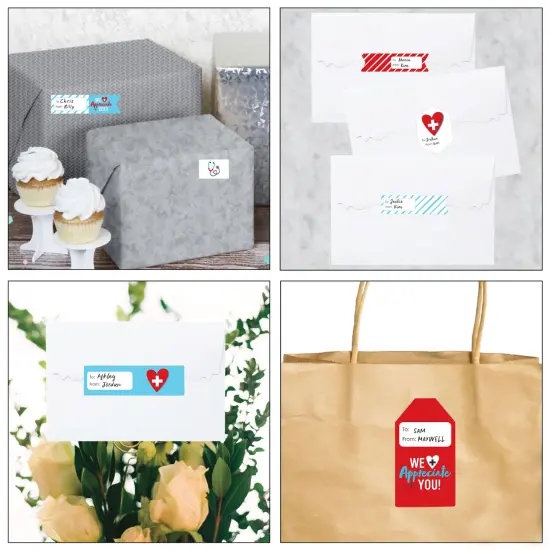 Big Dot of Happiness Thank You Nurses - Assorted Nurse Appreciation Week Gift Tag Labels - To and From Stickers - 12 Sheets - 120 Stickers {7}