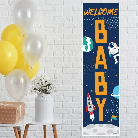 Blast Off to Outer Space - Rocket Ship Baby Shower Front Door Decoration - Vertical Banner {1}