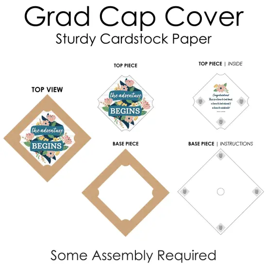 Big Dot of Happiness Floral Grad - Graduation Cap Decorations Kit - Grad Cap Cover {7}
