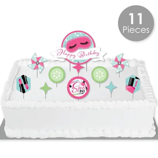 Big Dot of Happiness Spa Day - Birthday Party Cake Decorating Kit - Happy Birthday Cake Topper Set - 11 Pieces {3}