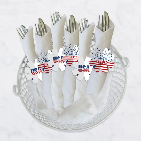 Big Dot of Happiness Stars & Stripes - Patriotic Party Paper Napkin Holder - Napkin Rings - Set of 24 {4}